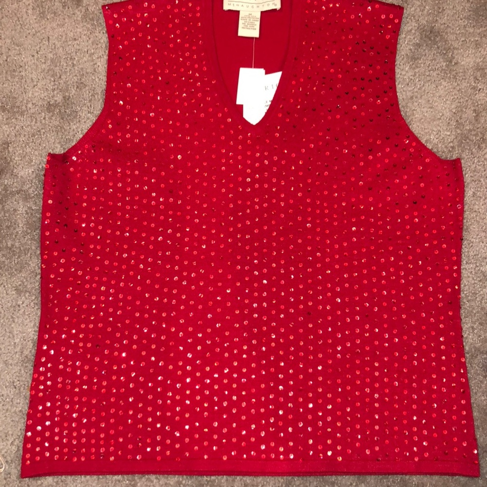 Red sequined silk blend sweater Size M